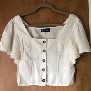 White Cropped Button Down Blouse
